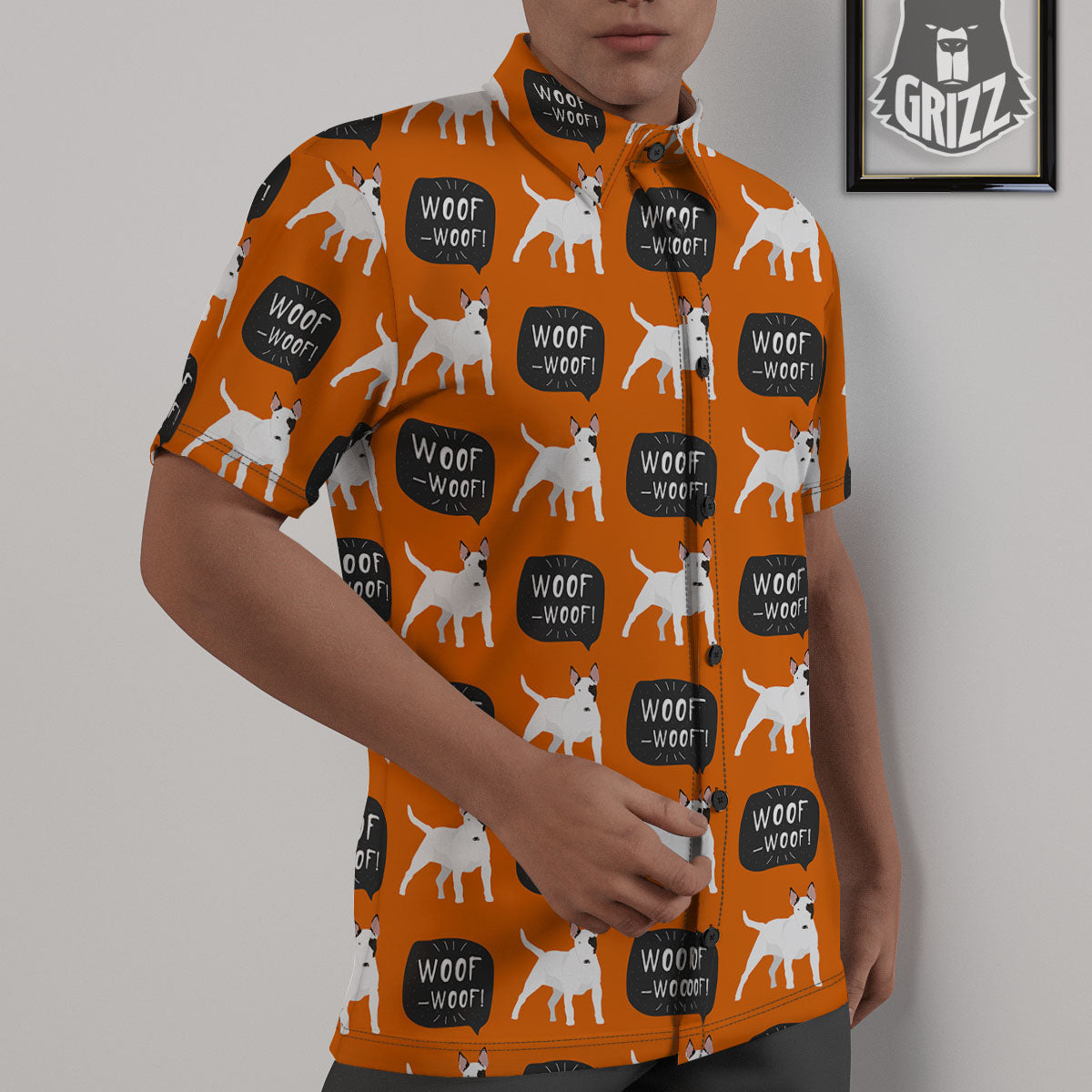 Bull Terrier Orange Print Pattern Untucked Shirts-grizzshop