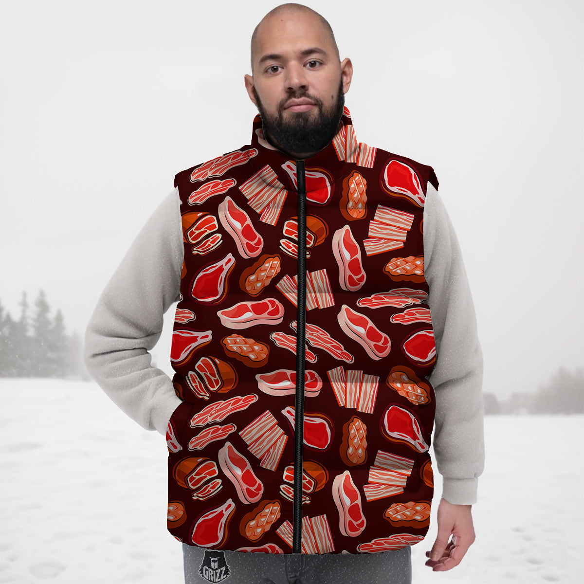 Bull Terrier Pattern Print Down Vest