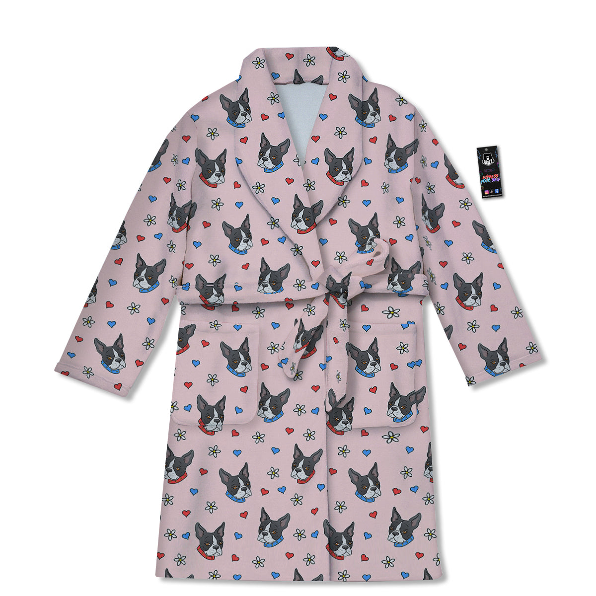 Bull Terrier Pink Print Pattern Bathrobe-grizzshop