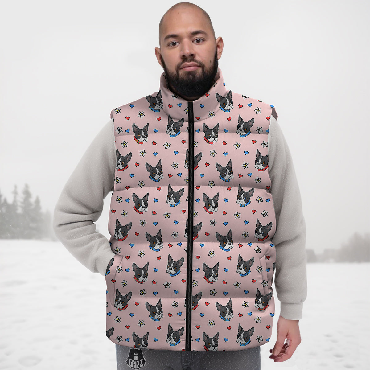 Bull Terrier Pink Print Pattern Down Vest