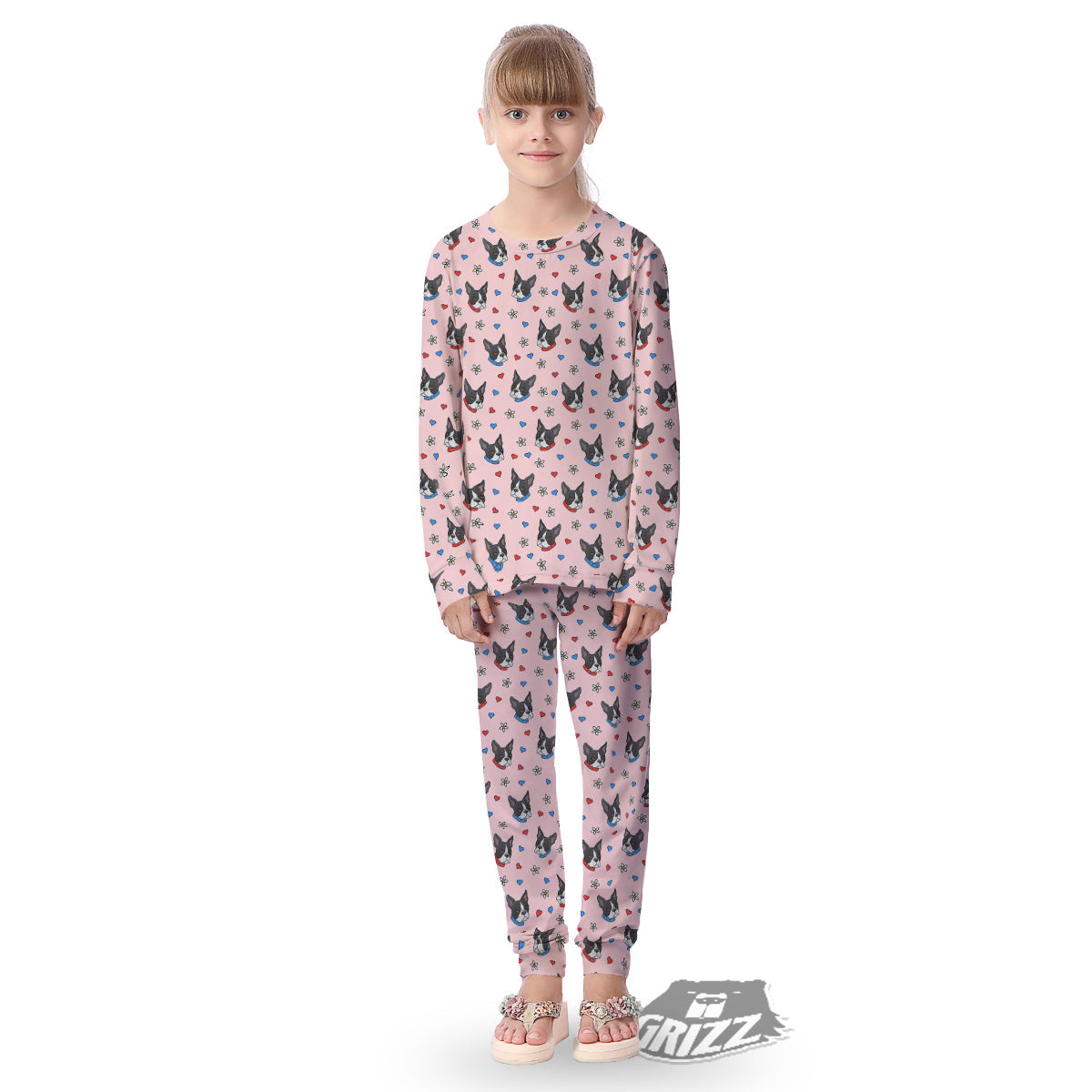 Bull Terrier Pink Print Pattern Kid's Pajamas-grizzshop