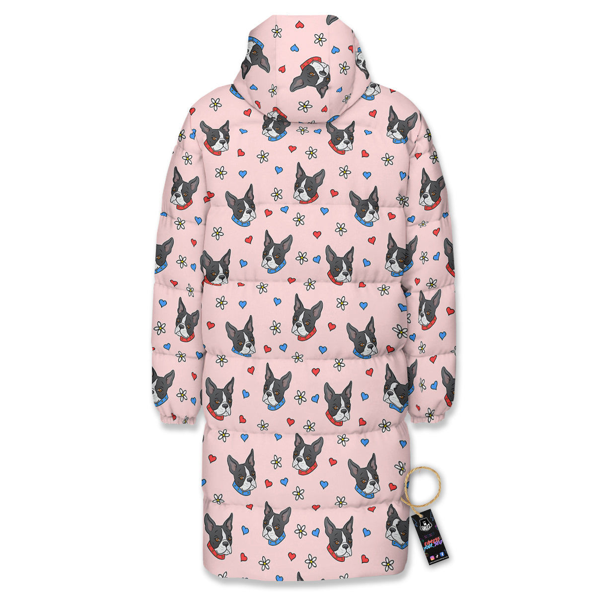 Bull Terrier Pink Print Pattern Long Down Jacket-grizzshop