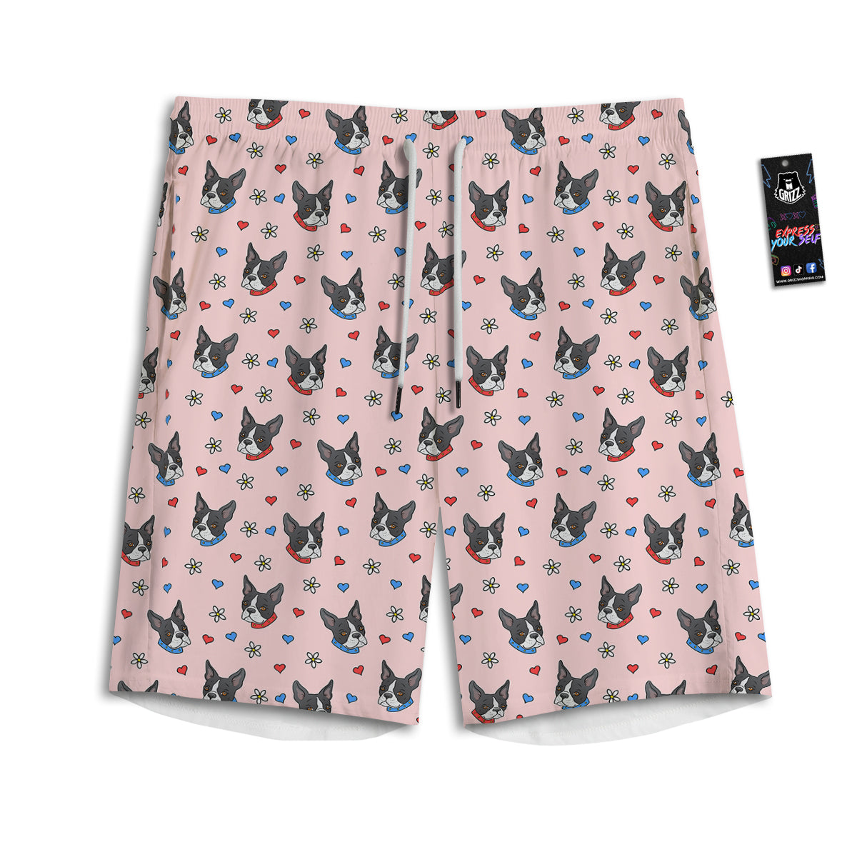 Bull Terrier Pink Print Pattern Men's Athletic Shorts