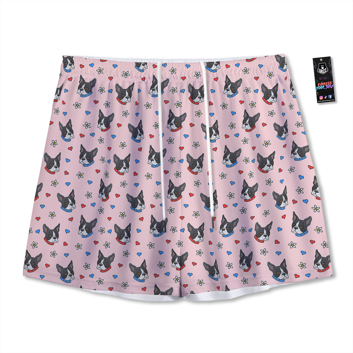 Bull Terrier Pink Print Pattern Mesh Shorts
