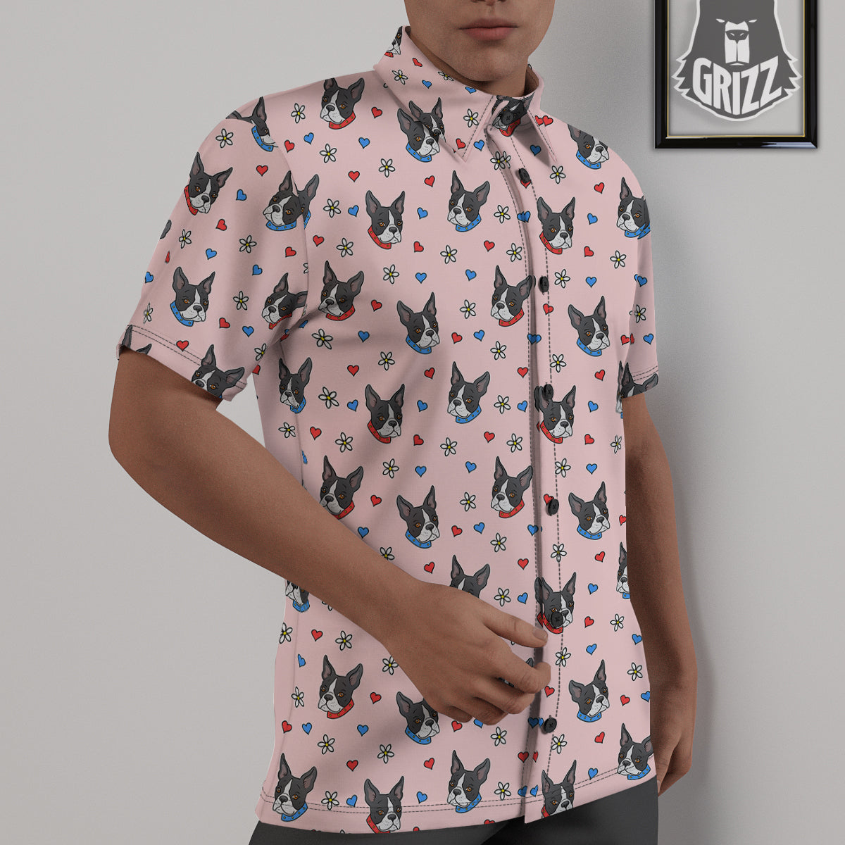 Bull Terrier Pink Print Pattern Untucked Shirts-grizzshop
