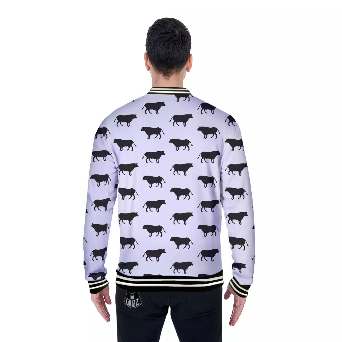Bull White And Black Print Pattern Baseball Jacket-grizzshop