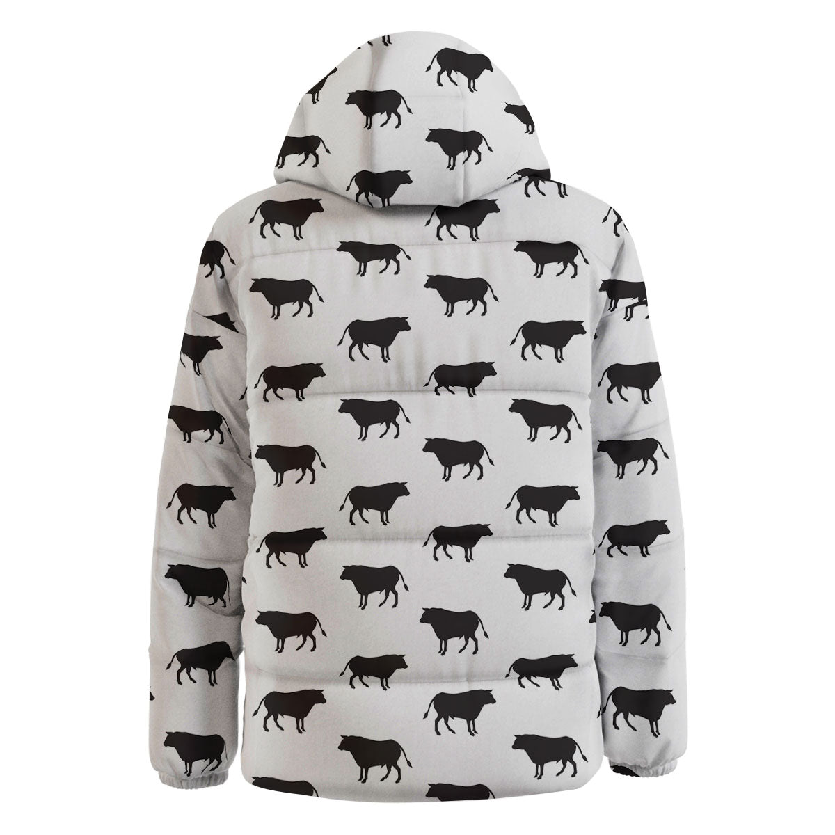 Bull White And Black Print Pattern Down Jacket-grizzshop