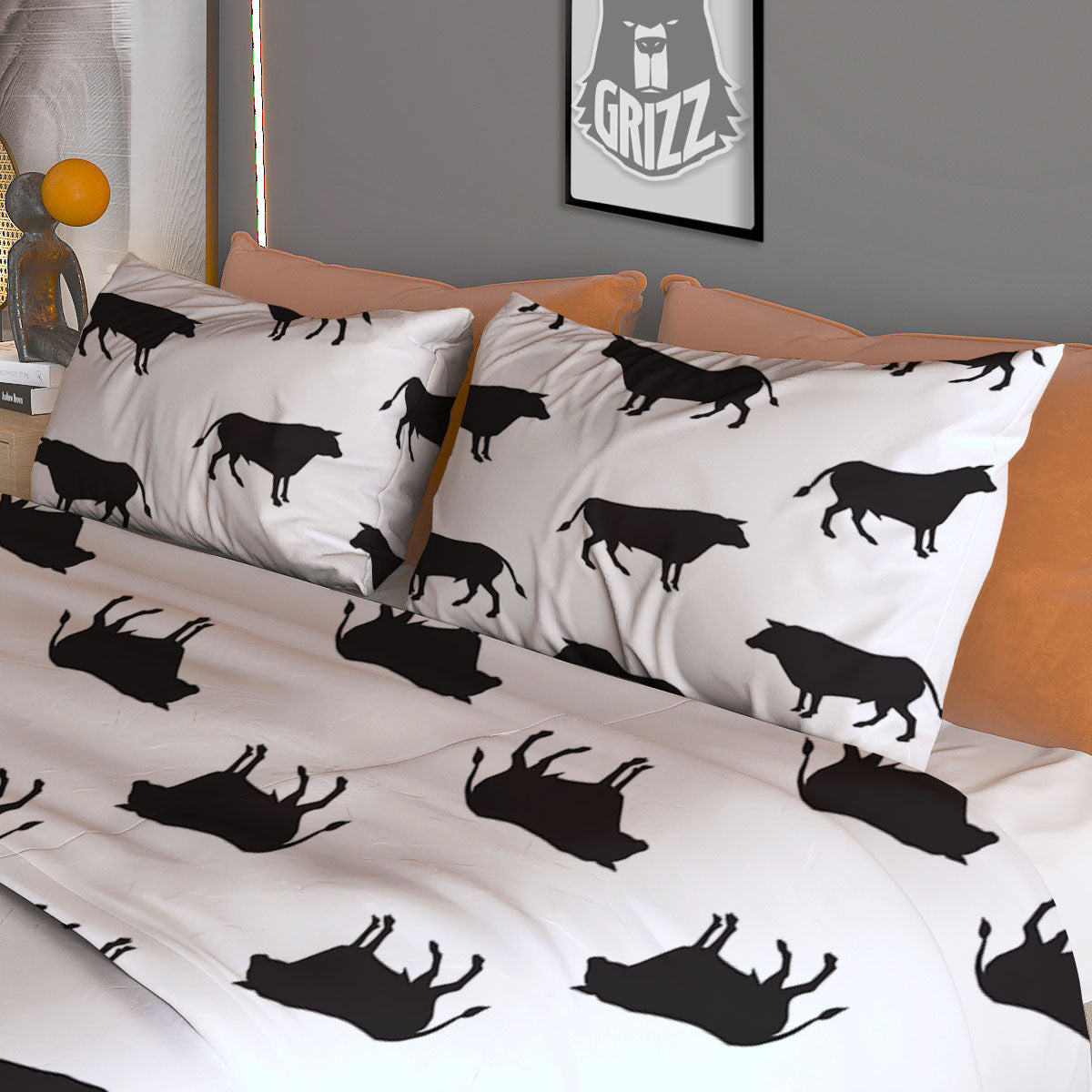 Bull White And Black Print Pattern Duvet Cover Bedding Set