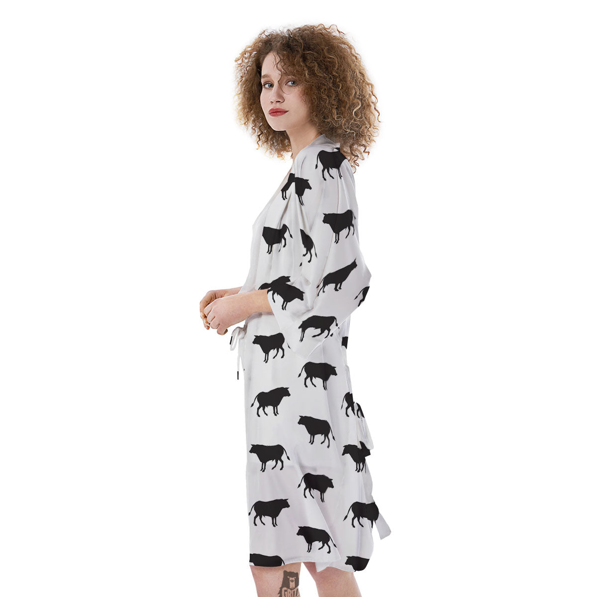 Bull White And Black Print Pattern Kimono-grizzshop