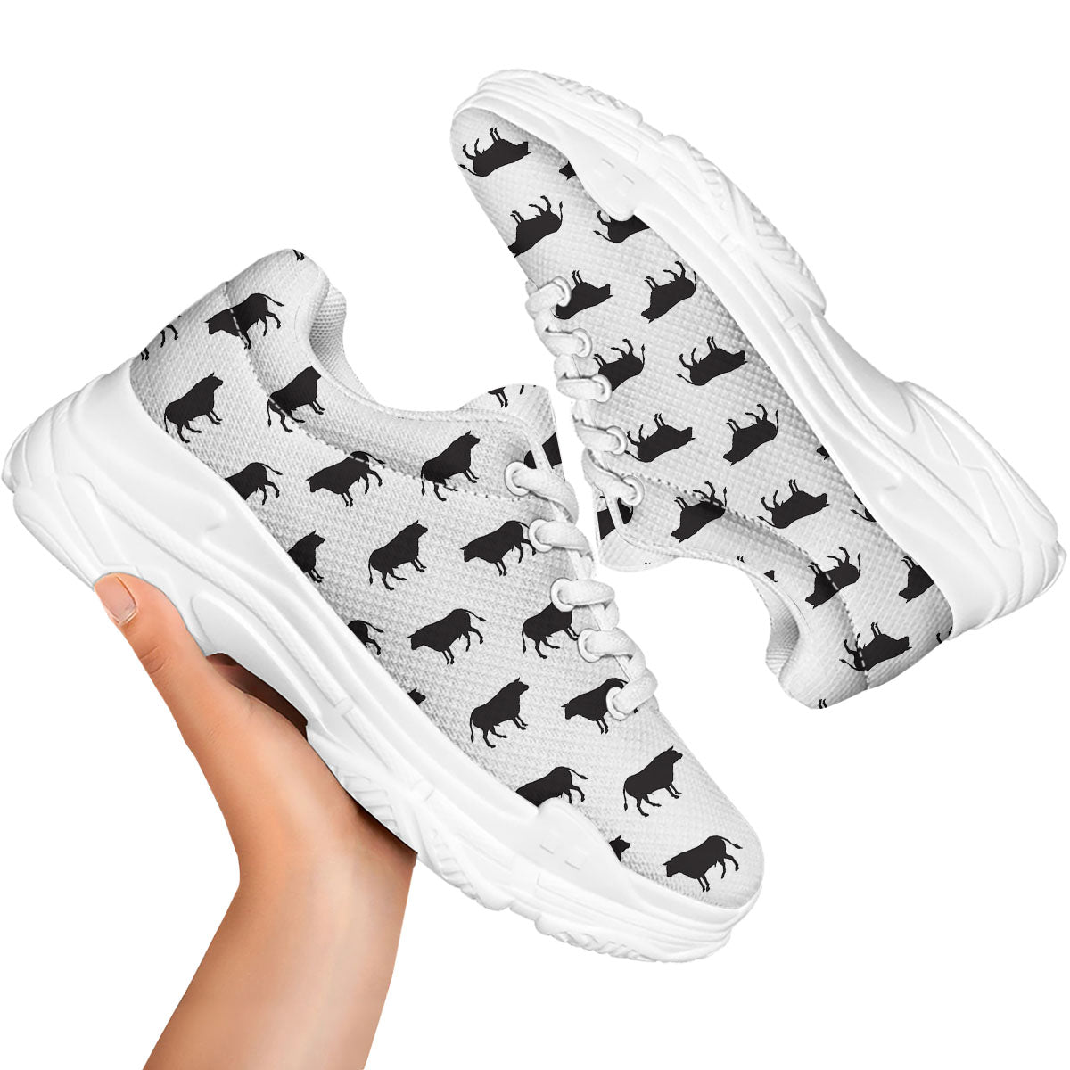 Bull White And Black Print Pattern White Chunky Shoes-grizzshop