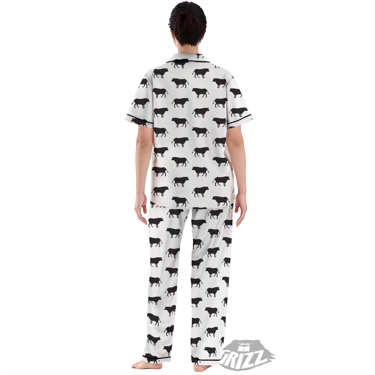 Bull White And Black Print Pattern Women's Pajamas Set-grizzshop