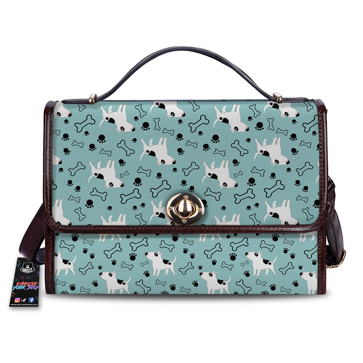 Bull Terrier Laurel Green Print Pattern Women's Satchel Bag