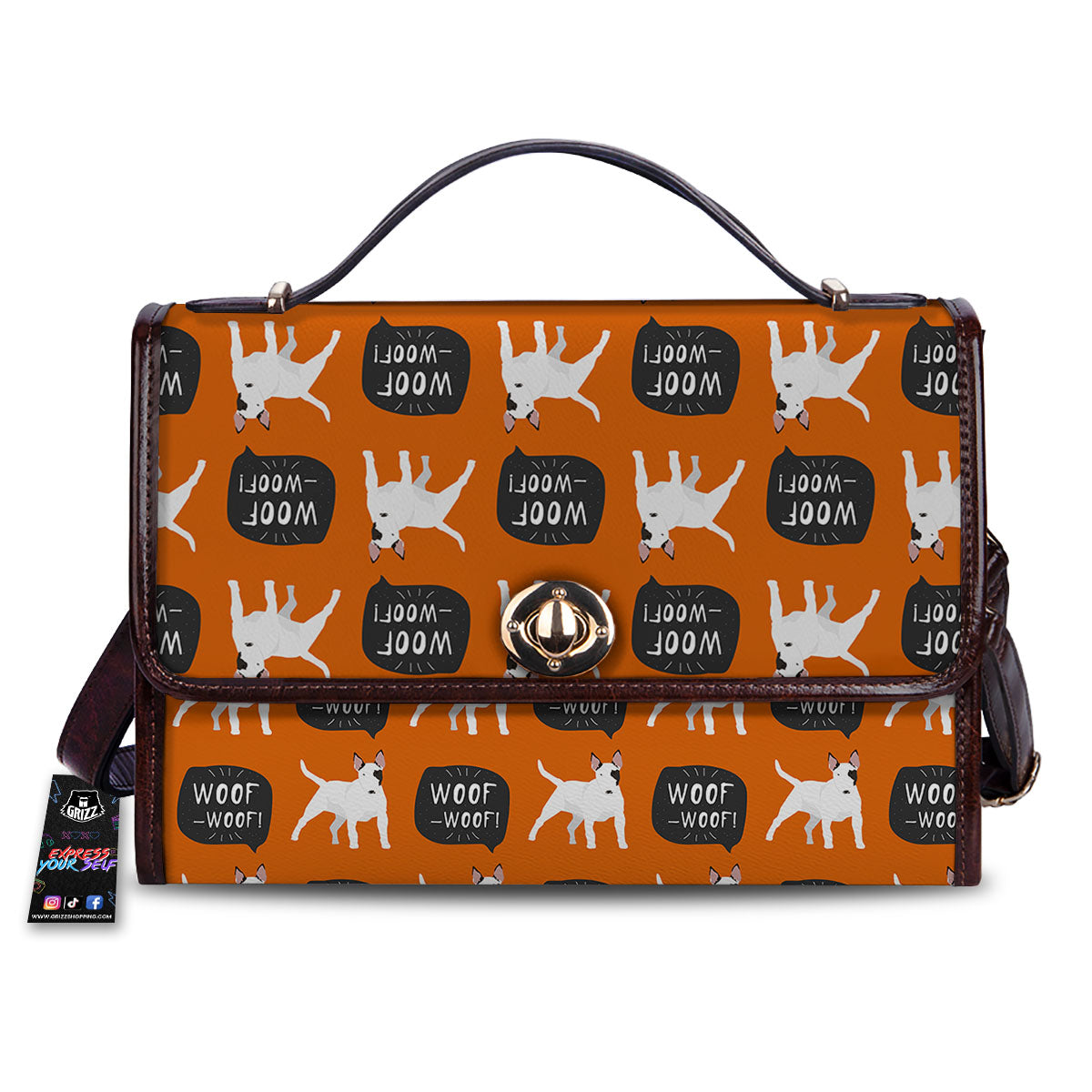 Bull Terrier Orange Print Pattern Women's Satchel Bag
