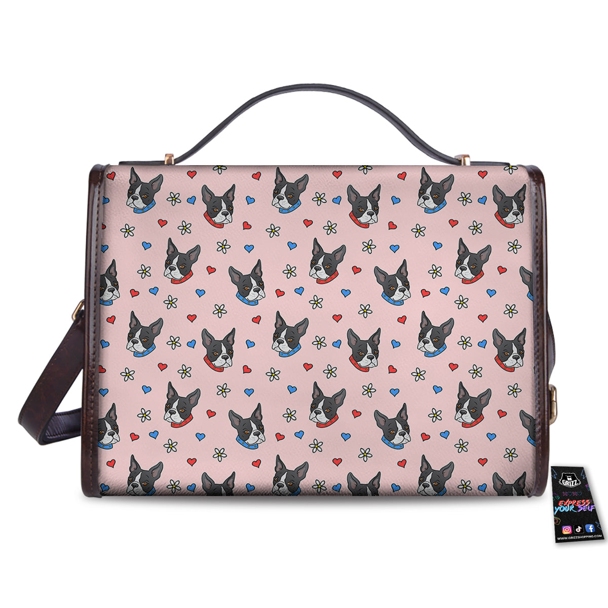 Bull Terrier Pink Print Pattern Women's Satchel Bag