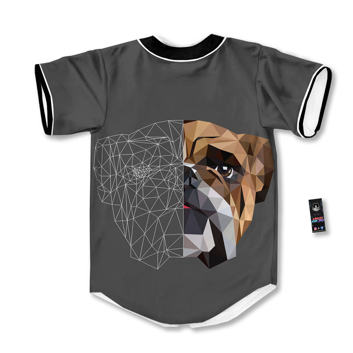 Bulldog Geometric English Print Baseball Jersey-grizzshop