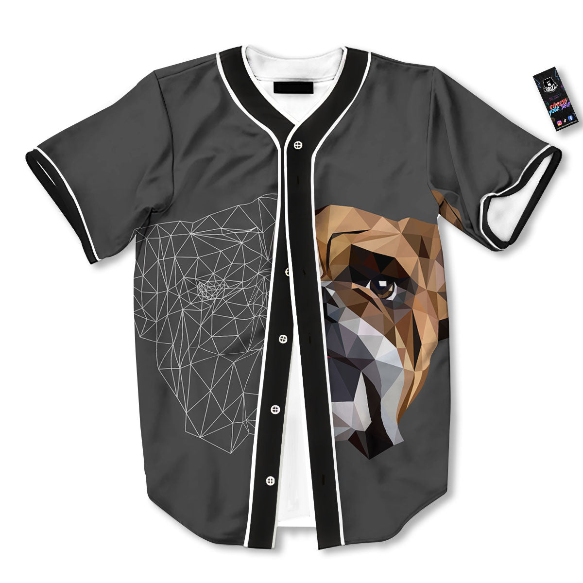 Bulldog Geometric English Print Baseball Jersey-grizzshop