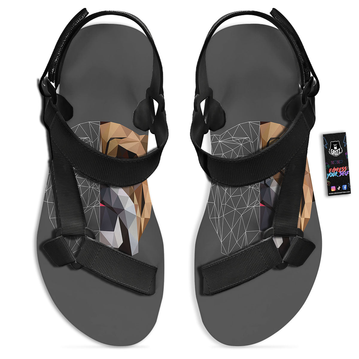 Bulldog Geometric English Print Black Open Toe Sandals-grizzshop