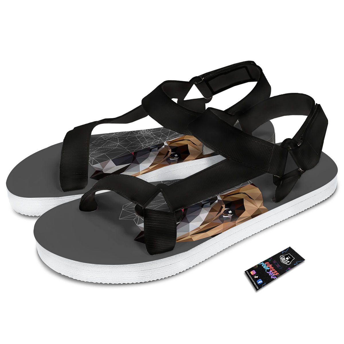 Bulldog Geometric English Print Black Open Toe Sandals-grizzshop