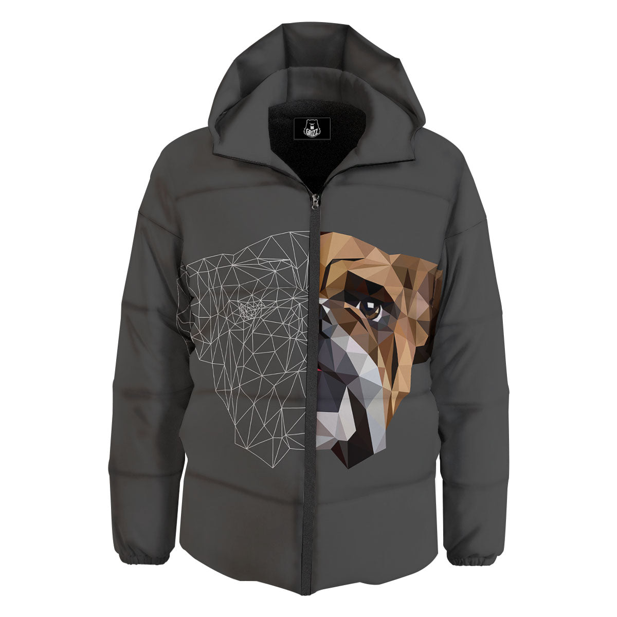 Bulldog Geometric English Print Down Jacket-grizzshop