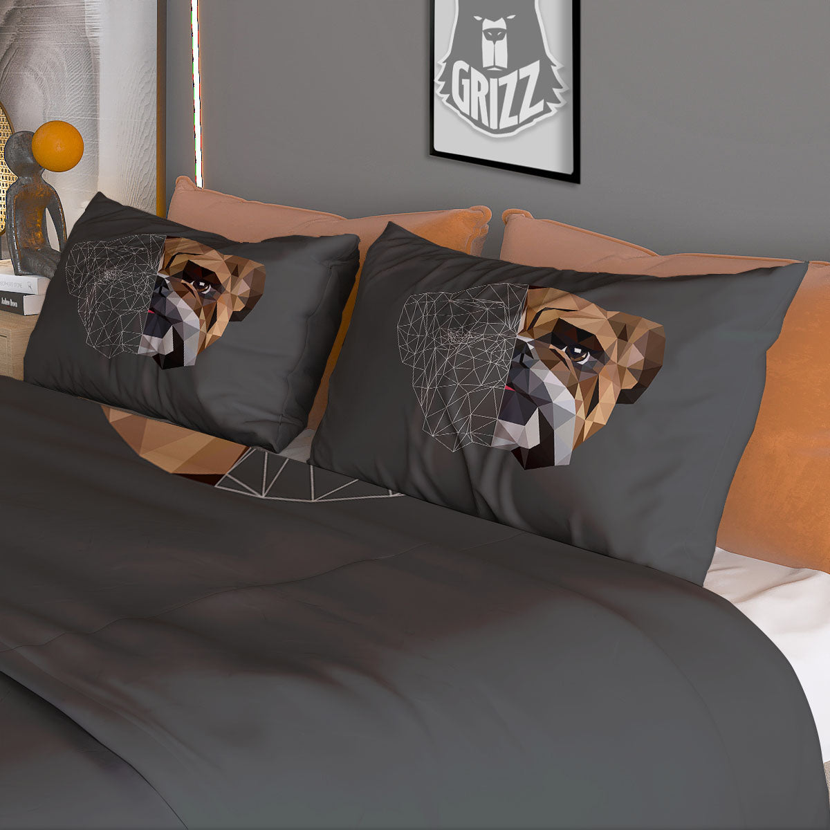 Bulldog Geometric English Print Duvet Cover Bedding Set