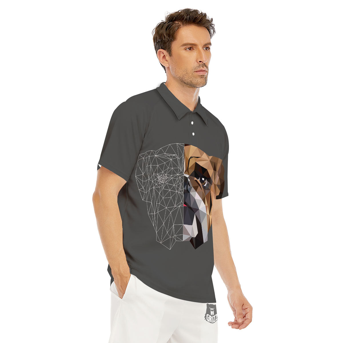 Bulldog Geometric English Print Men's Golf Shirts-grizzshop
