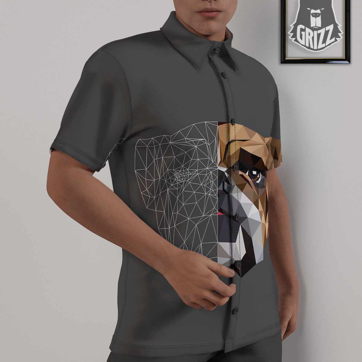Bulldog Geometric English Print Untucked Shirts-grizzshop