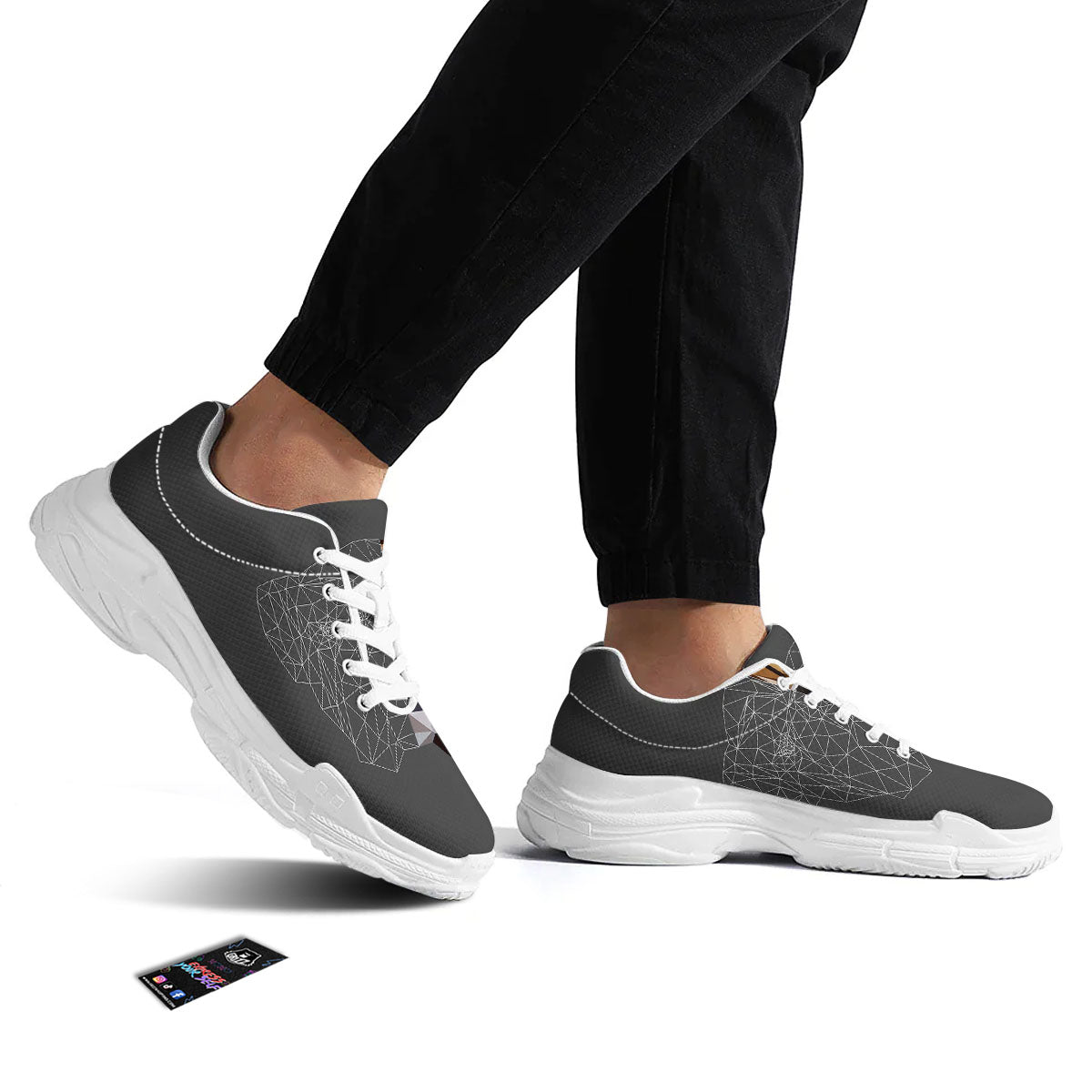 Bulldog Geometric English Print White Chunky Shoes-grizzshop