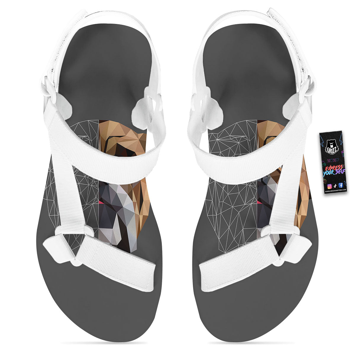 Bulldog Geometric English Print White Open Toe Sandals-grizzshop