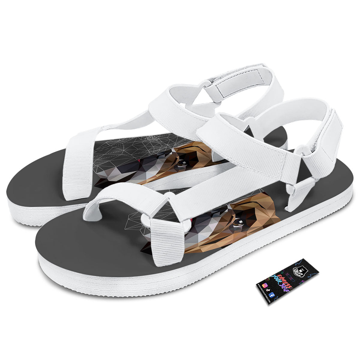 Bulldog Geometric English Print White Open Toe Sandals-grizzshop