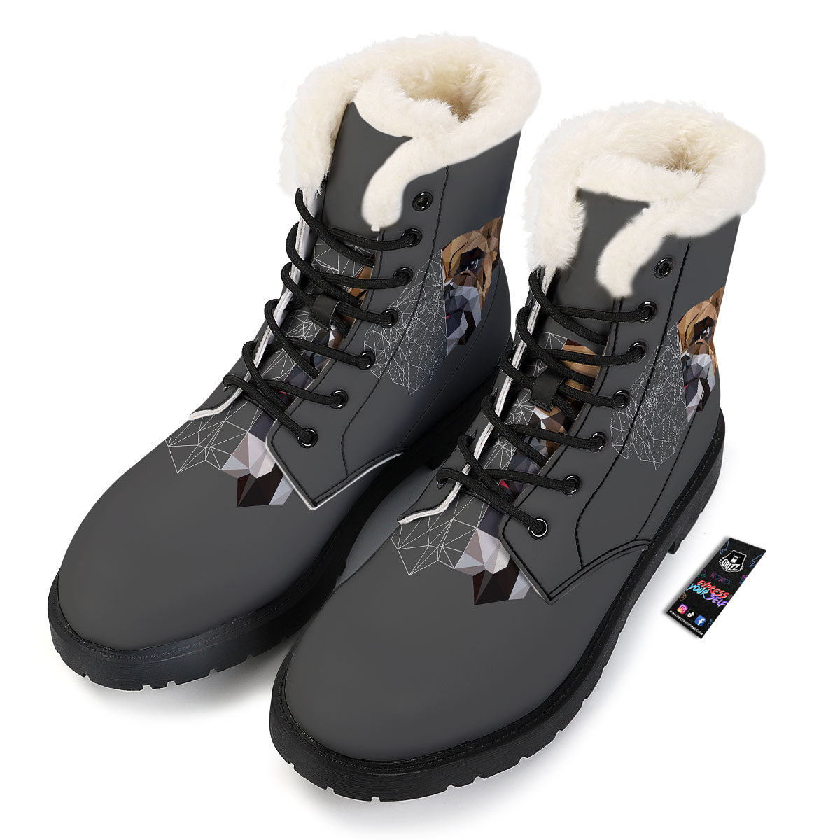 Bulldog Geometric English Print Winter Boots-grizzshop