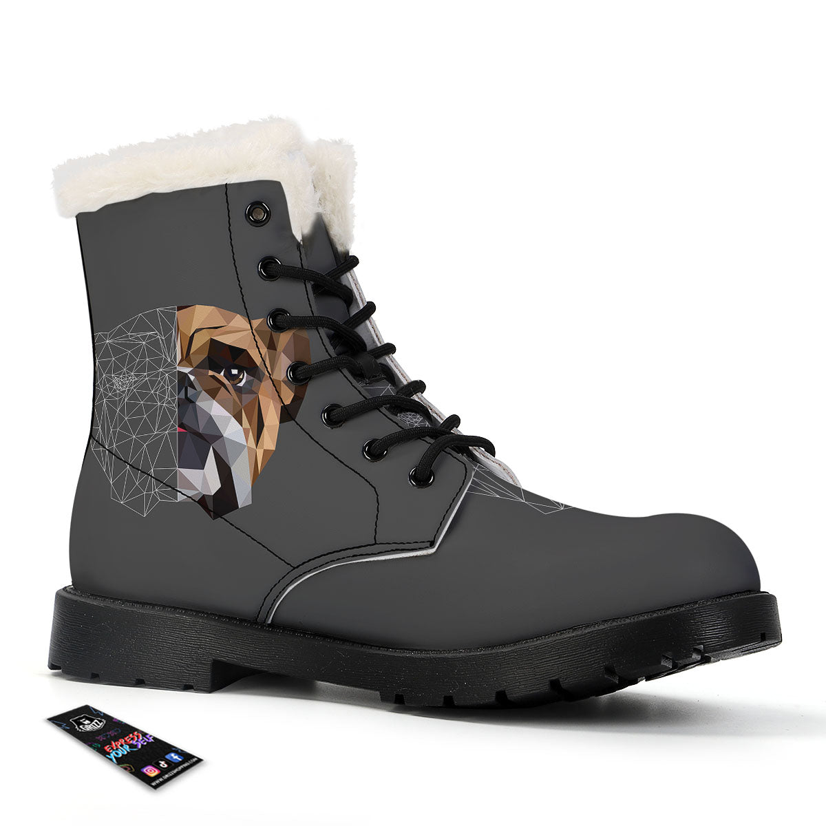 Bulldog Geometric English Print Winter Boots-grizzshop