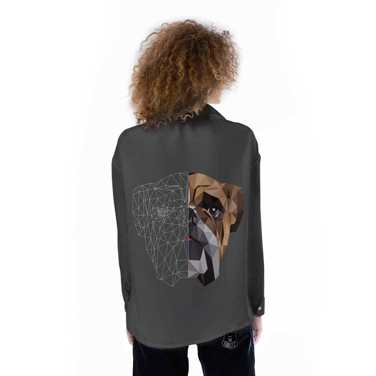 Bulldog Geometric English Print Women's Long Sleeve Shirts-grizzshop