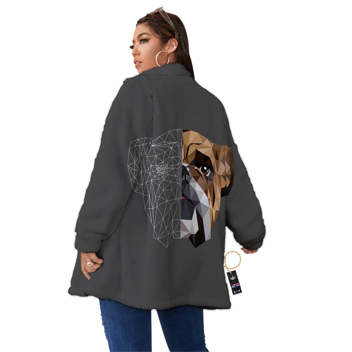 Bulldog Geometric English Print Women's Sherpa Jacket-grizzshop