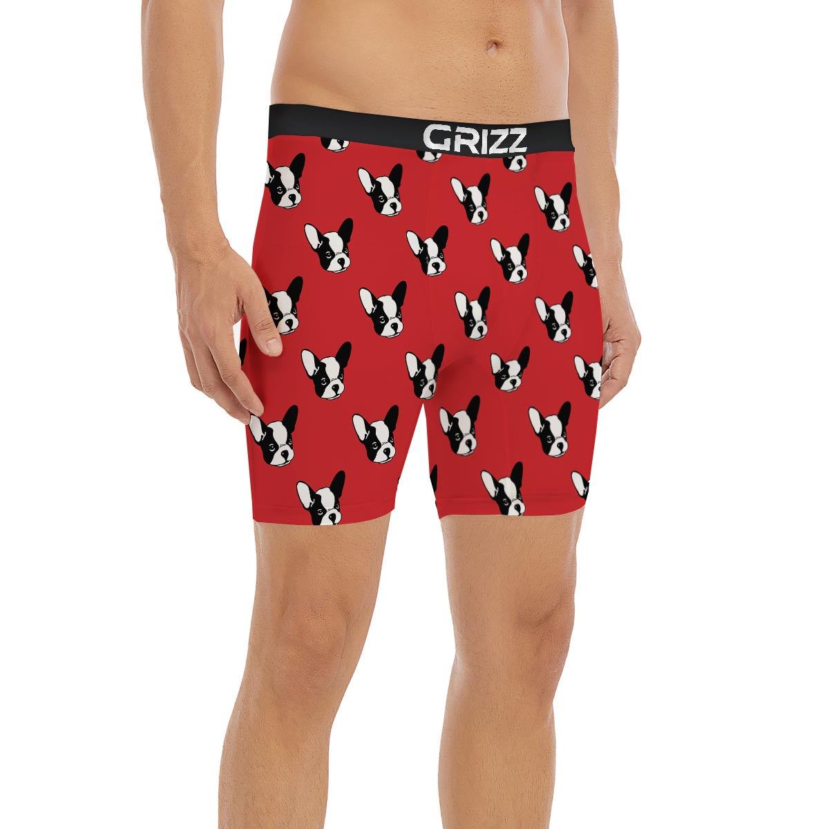 Bulldog Red French Print Pattern Boxer Briefs-grizzshop