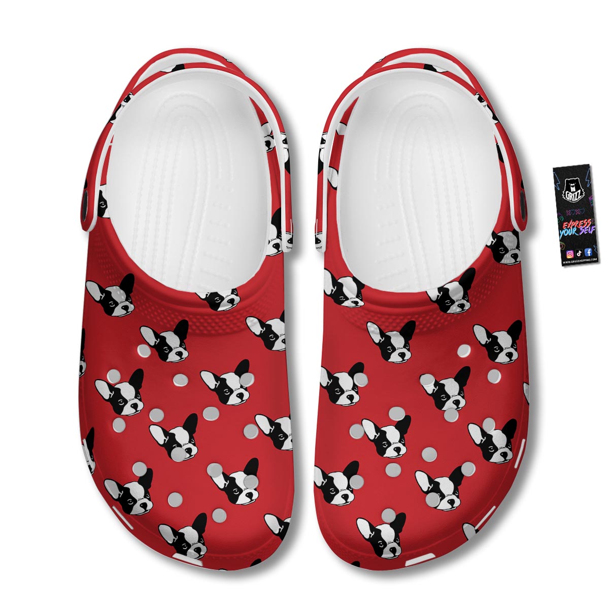 Bulldog Red French Print Pattern Clog-grizzshop