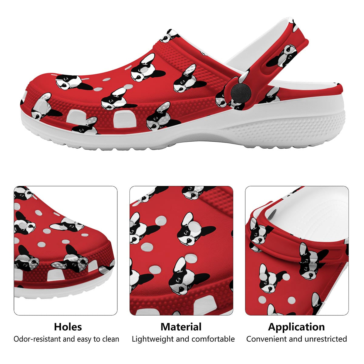 Bulldog Red French Print Pattern Clog-grizzshop