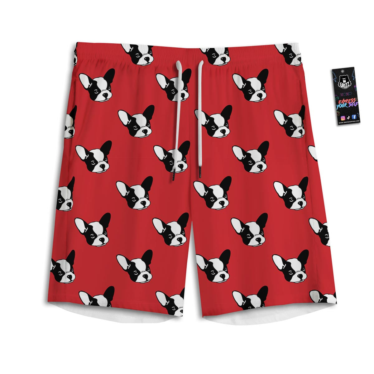 Bulldog Red French Print Pattern Men's Athletic Shorts