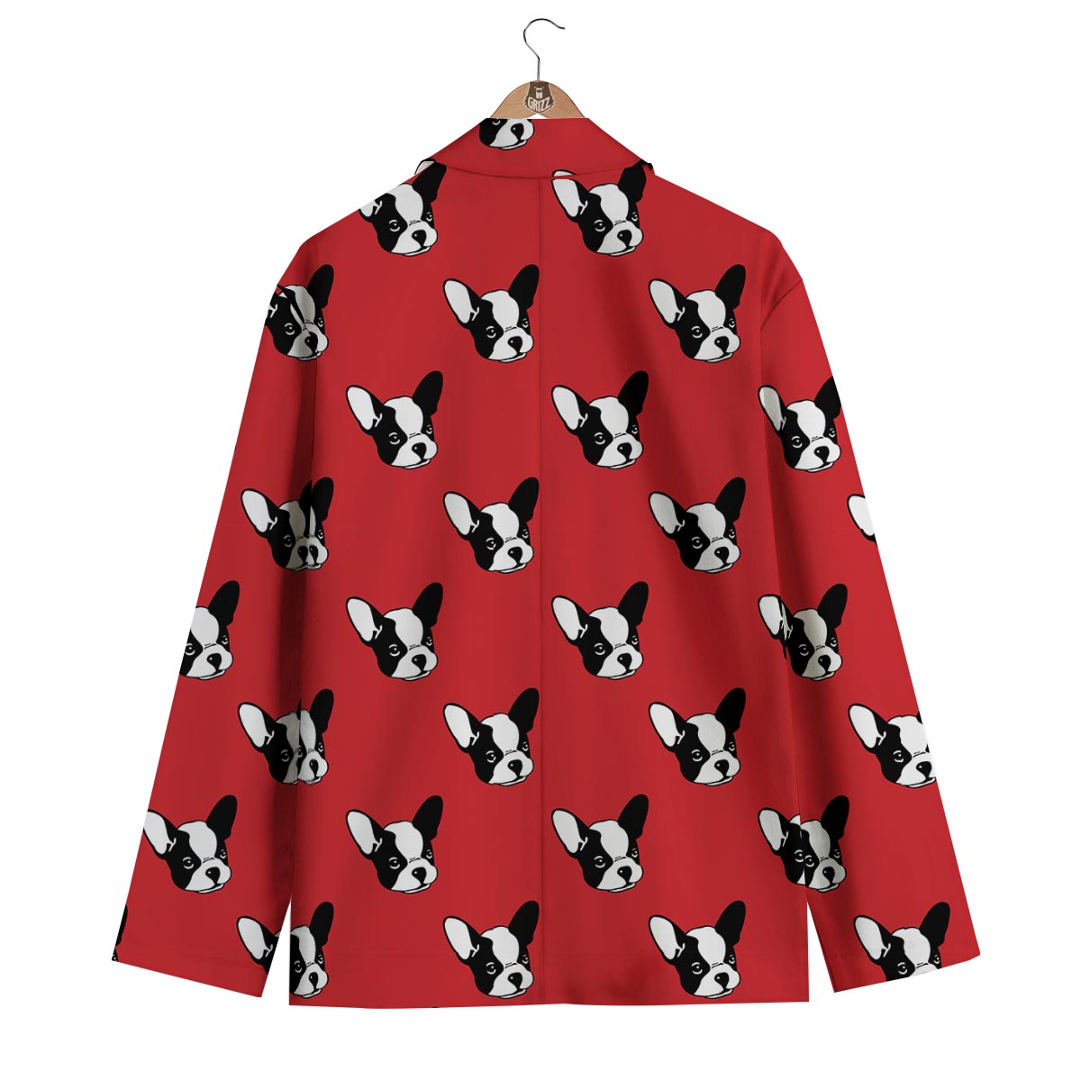 Bulldog Red French Print Pattern Men's Blazer-grizzshop
