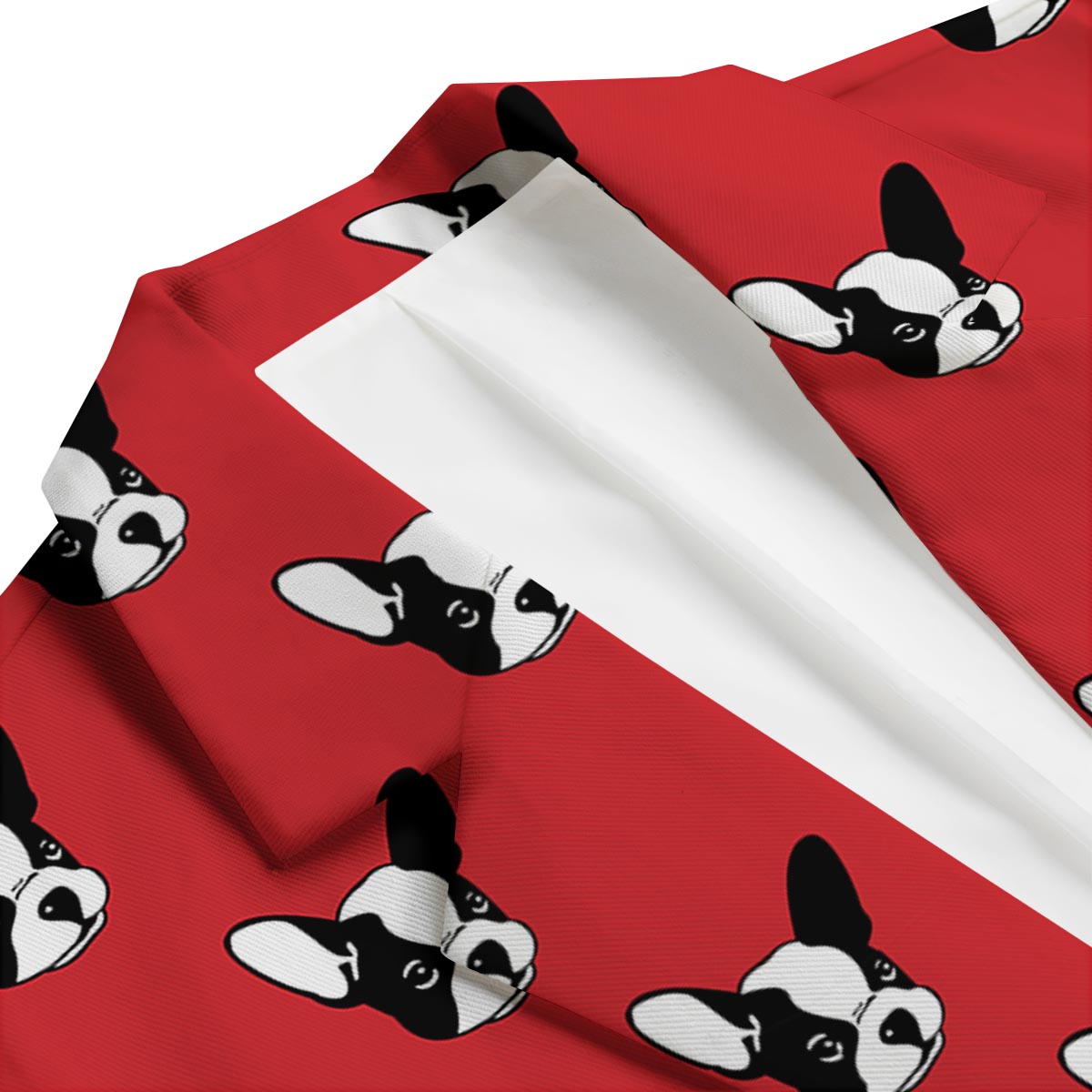 Bulldog Red French Print Pattern Men's Blazer-grizzshop