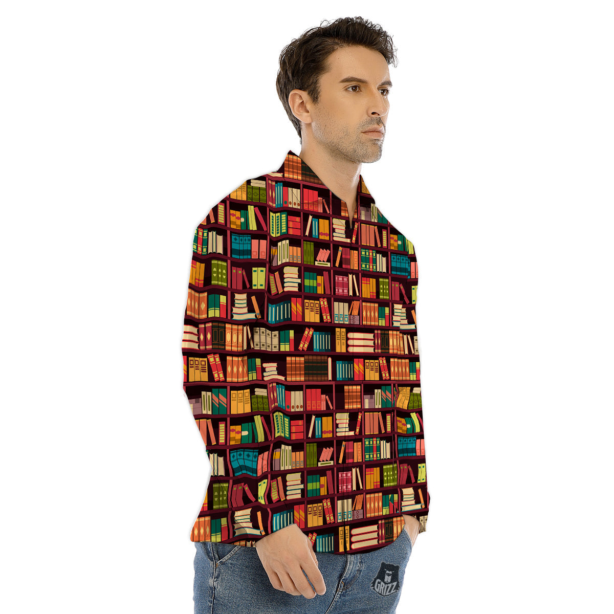 Bulldog Red French Print Pattern Men's Dress Shirts-grizzshop