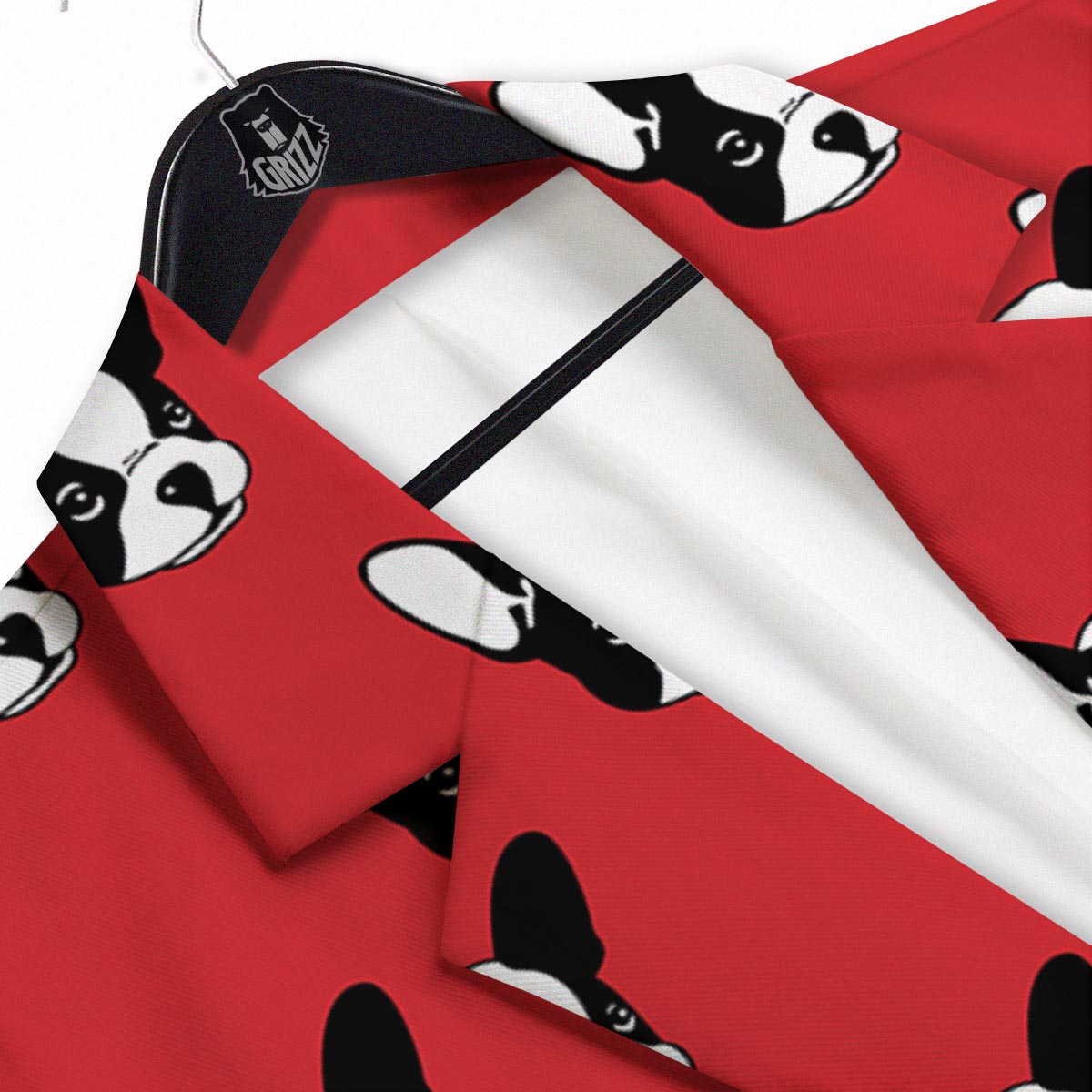 Bulldog Red French Print Pattern Men's Sport Coat-grizzshop