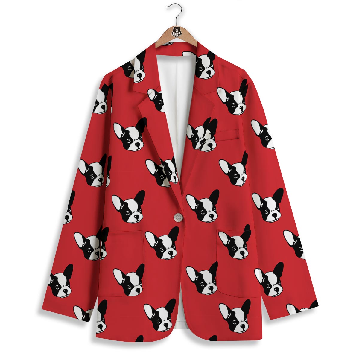 Bulldog Red French Print Pattern Women's Blazer-grizzshop