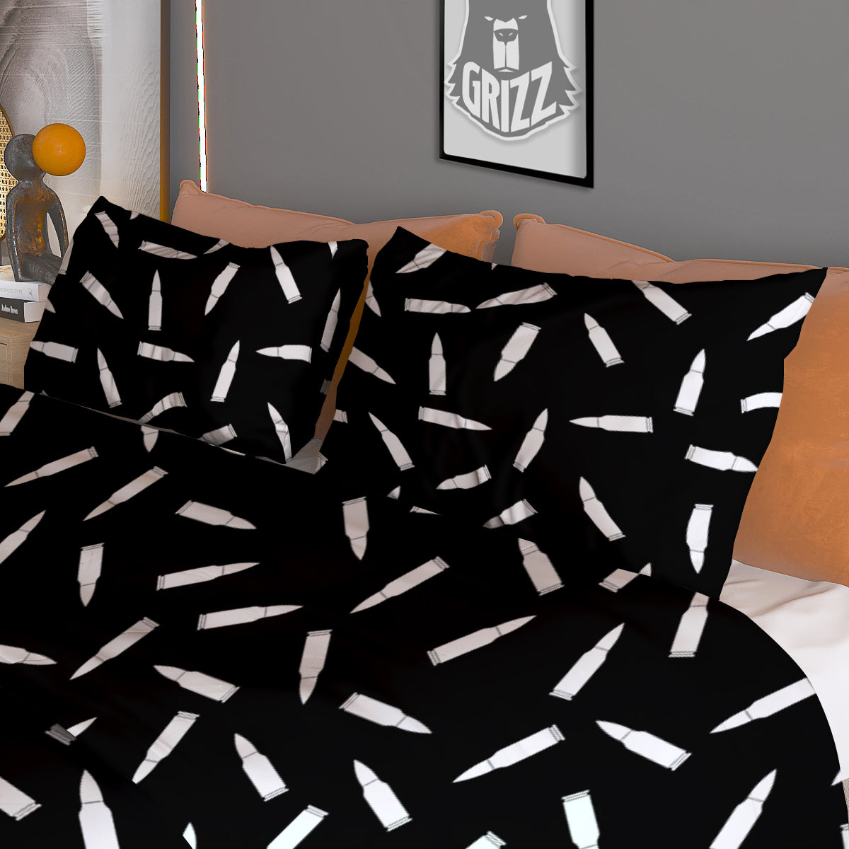 Bullet Gun White Print Pattern Duvet Cover Bedding Set