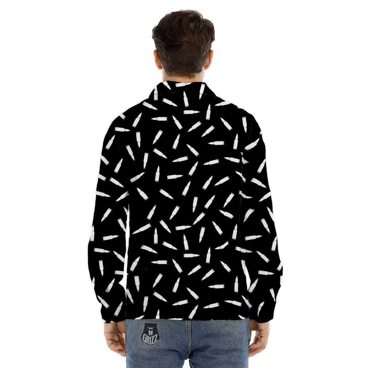 Bullet Gun White Print Pattern Men's Dress Shirts-grizzshop