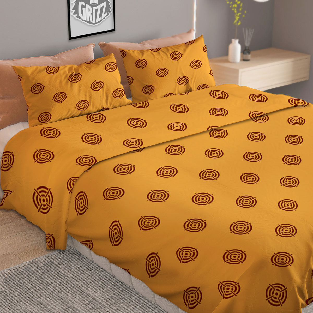 Bullseye Target Orange Print Pattern Duvet Cover Bedding Set
