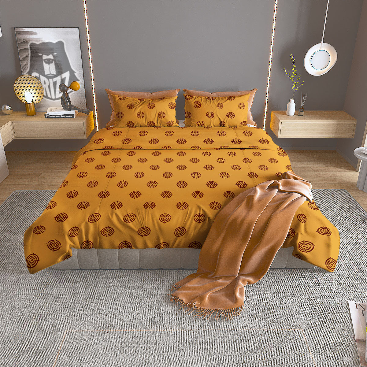 Bullseye Target Orange Print Pattern Duvet Cover Bedding Set