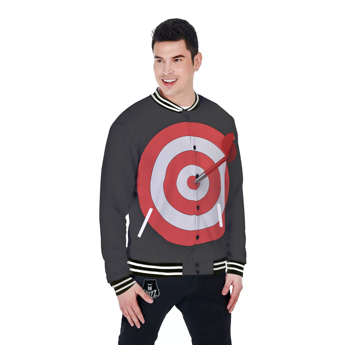 Bullseye Target White And Red Print Baseball Jacket-grizzshop