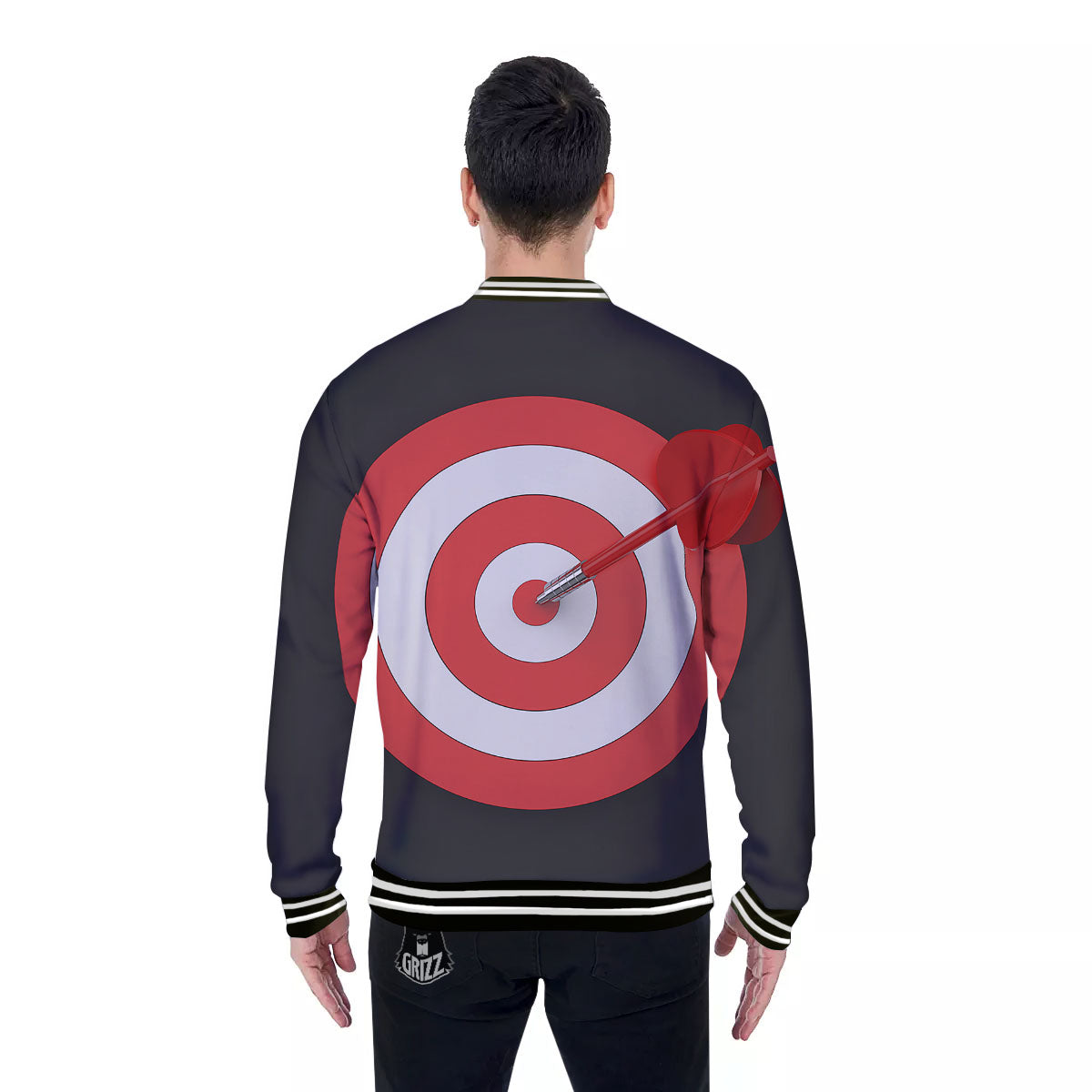 Bullseye Target White And Red Print Baseball Jacket-grizzshop