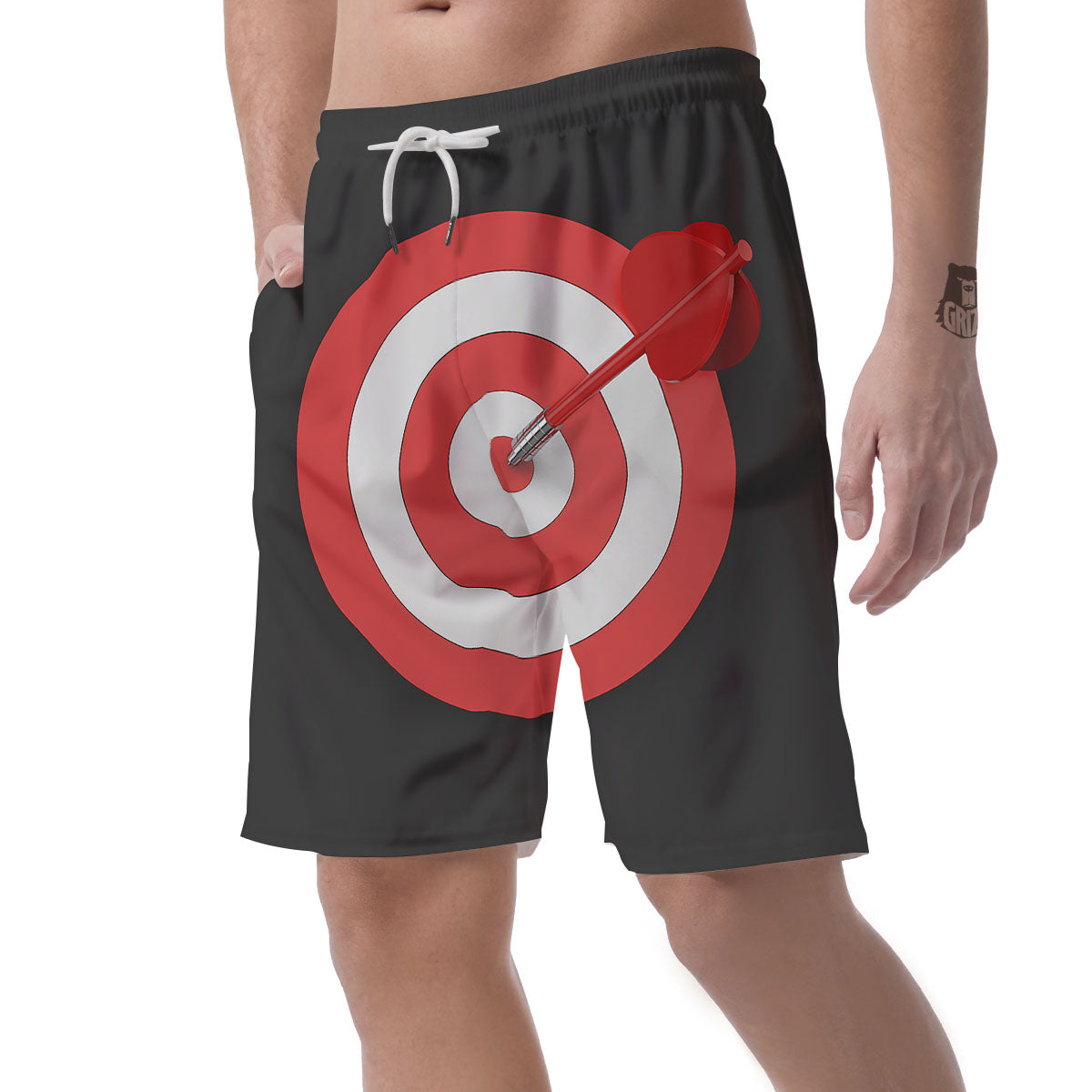 Bullseye Target White And Red Print Men's Shorts-grizzshop