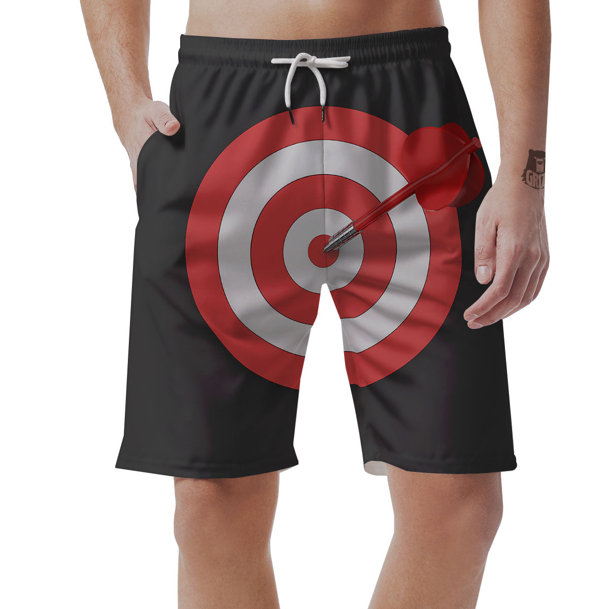 Bullseye Target White And Red Print Men's Shorts-grizzshop